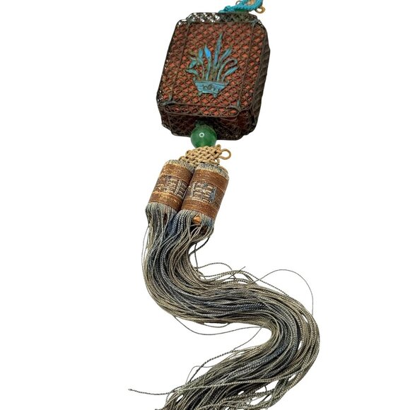 Norigae Style Joseon Incense Box Ornament Silk Kingfisher Chinese? Art - Picture 1 of 12